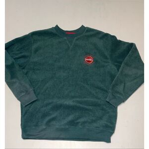 Vintage Y2K Coca Cola Green Red Embroidered Fleece Crew Neck Sweatshirt Sz Small